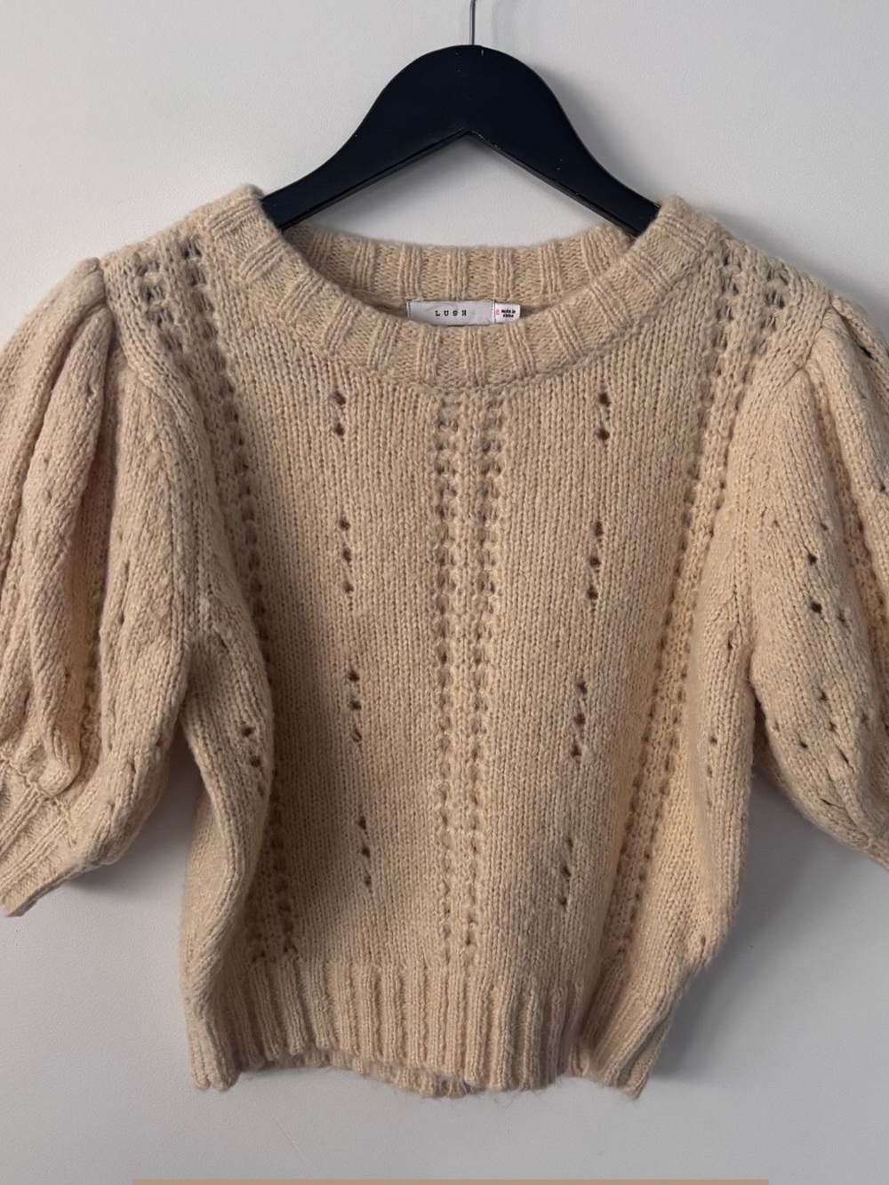 Lush Pale Yellow Short Sleeve Crewneck Sweater sz Small